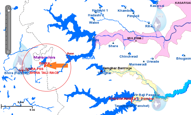 Bhira Hydro project, map shows the westward diversion