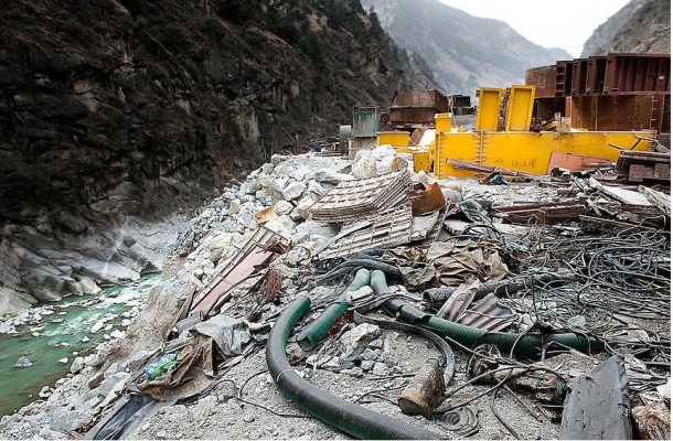 Muck dumped from Karcham Wangtoo project into the Sutlej photo from :http://adrianomarzi.photoshelter.com/