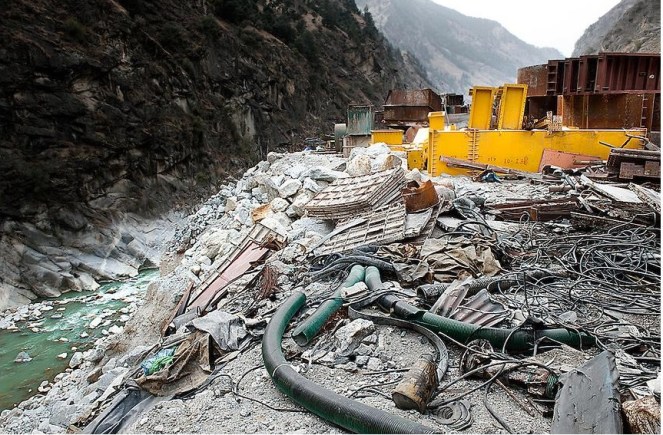 Muck dumped from Karcham Wangtoo project into the Sutlej photo from :http://adrianomarzi.photoshelter.com/