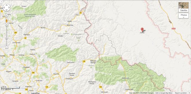 Tsada station on river Satluj (Shown as A in the Google Map)