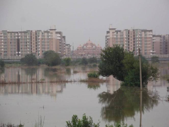 High Rises in the Flood Plains:  Akshardham Temple and Commonwealth Games village both were built in Yamuna flood plains