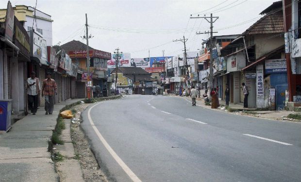 Closed shops in Wayanad during the strike. Photo: Deccan Chronicle