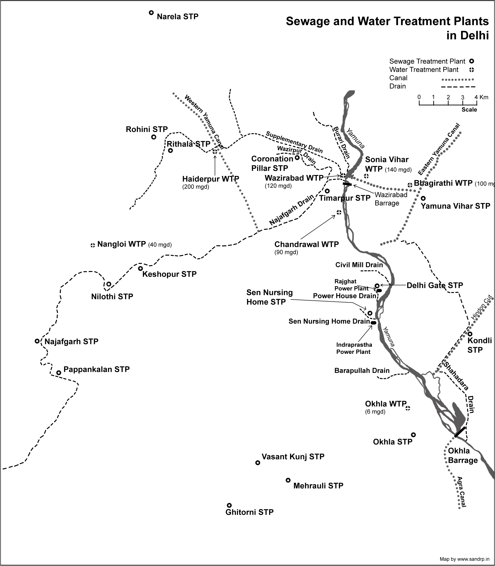 There are 18 STPs in Delhi, even though this map shows the location of only 17 STPs