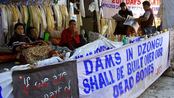 Protests against dams in sacred Dzongu region, which is excluded from the ESA Notifications Photo: http://savedzongu.wordpress.com/background/