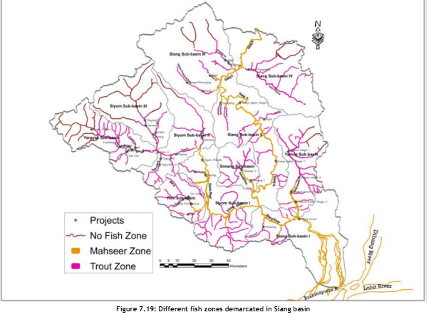 Division of the Basin into Trout and Mahseer Zones Photo: From CIA/ CCS Report of Siang Basin