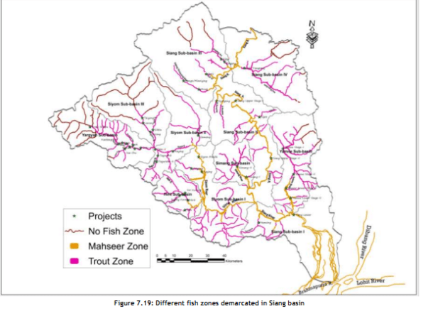 Division of the Basin into Trout and Mahseer Zones Photo: From CIA/ CCS Report of Siang Basin