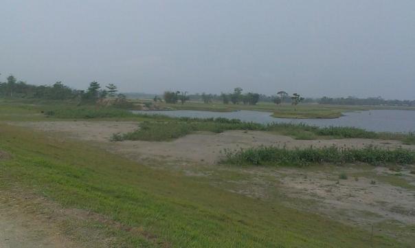 The breached area of 2012. This photo is taken from the new embankment and the lake formed at this spot can also be seen. Photo - SANDRP