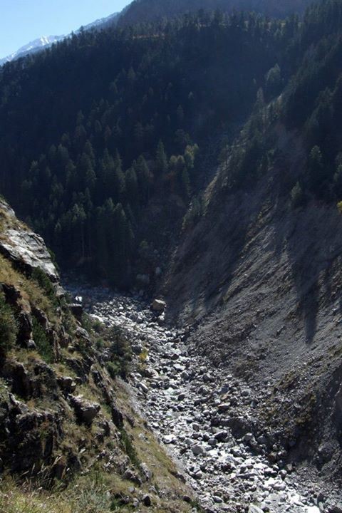 Dry Baspa River downstream Baspa II Dam, Himachal Pradesh 