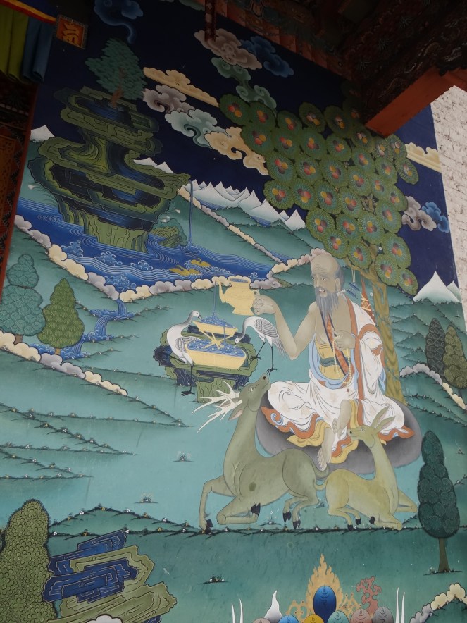The concept of Six Longevities celebrated in the Bhutan: They include Man, Animals, Birds ( black Necked Cranes!), Montains, Trees and Rivers! Let us hope all these components are indeed conserved for long Photo: At Punakha Monastery, SANDRP