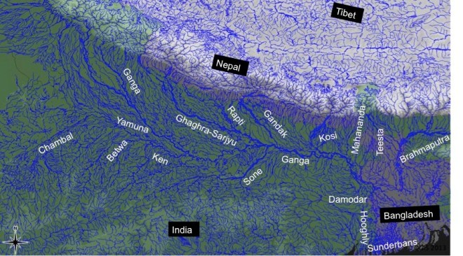 The major rivers of the Gangetic Basin (Based on ‘hydro1k-rivers-Asia.dbf’).