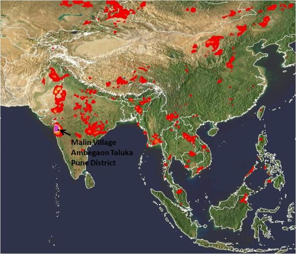 Malin receives very heavy rainfall on the 29th July, 9 pm by NASA TRMM