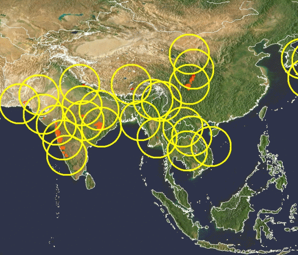 Western Ghats again highlisgted in Nasa Landslide potential Map for 9 pm ist 310714