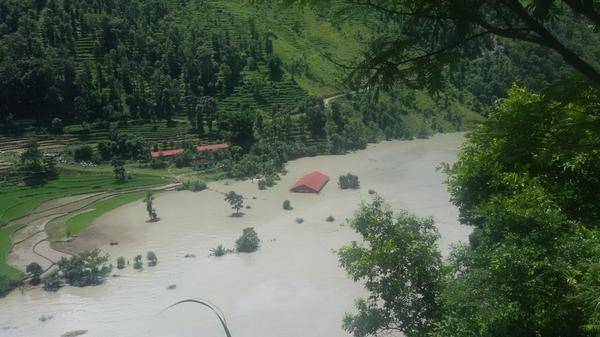 Rising reservoir behind landslide on Sunkoshi river, Nepalhub.com