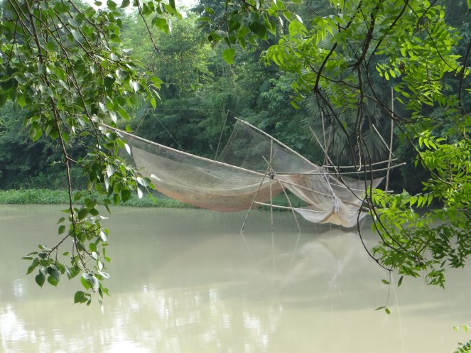 Fishing nets at Choto Bhagirathi. Fisherfolk told   us this was more out of habit, there re hardly any fish left in the river. Photo: Author