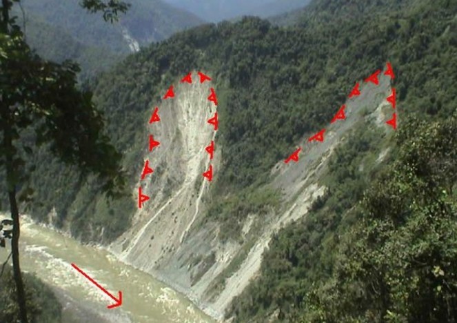 Active Lanslide  zone in submergence area of Dibang Project (Source - EIA)