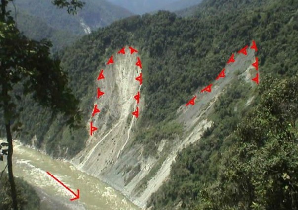 Active Lanslide  zone in submergence area of Dibang Project (Source - EIA)