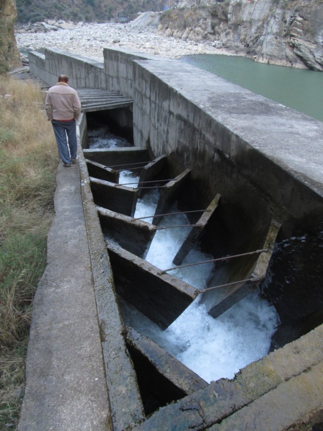 Steep-pass Denil fishway part of the fishladder can be seen here, water is flowing too rapidly here for any fish to be able to go upstream