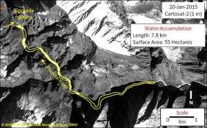 NRSC water accumulation image of Phutkal Landslide Dam on January 20, 2015