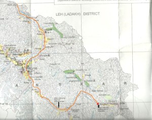Tsarap Landslide location and floodpath: Map by SANDRP based on Kargil District Map from NATMO