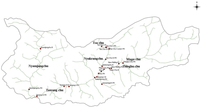 Map of Tawang Basin indicating location of planned projects ( from CIA Report)
