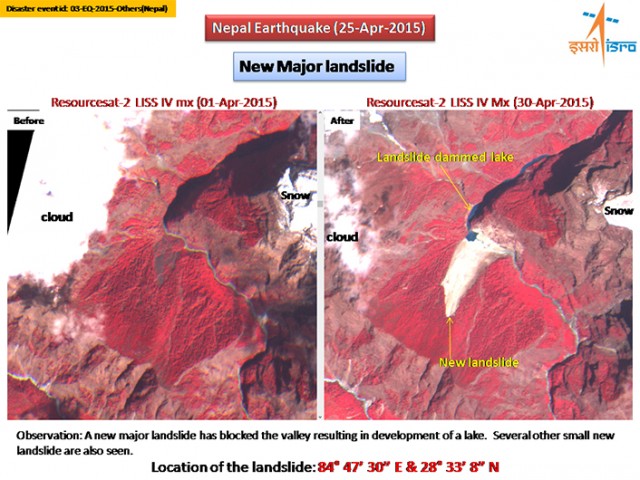 Landslide dam ISRO image 300415