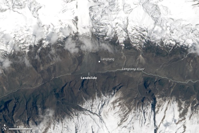 Langtang Landslide NASA Image of April 30, 2015