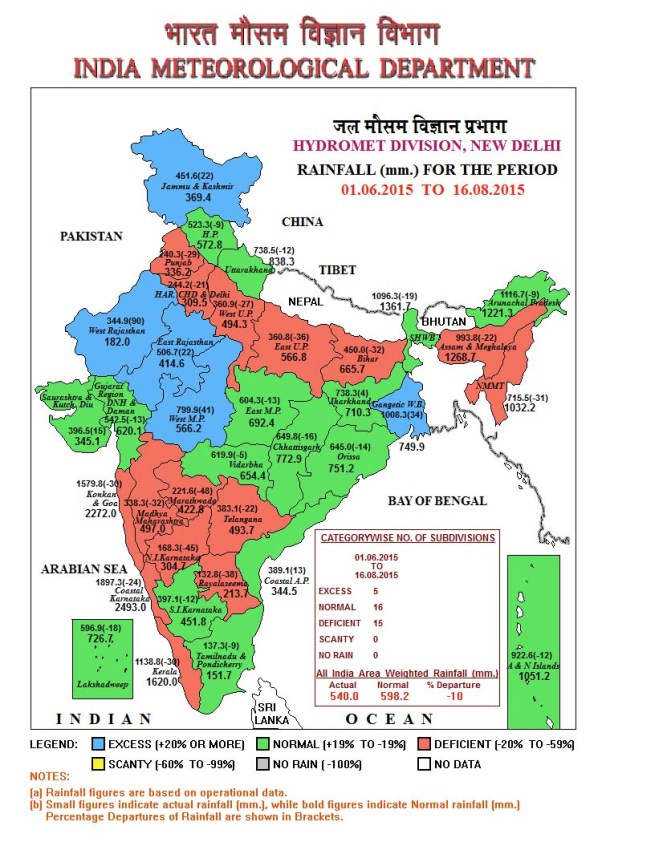 Cumulative Rainfall Map upto 16 Aug. 2015 (IMD) 