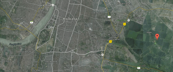 Google map showing the EKW, Kolkata and Hooghly river