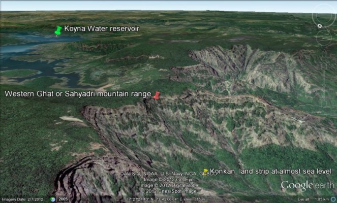 Unique location of Koyna reservoir which diverts water westwards from Krishna Basin (Photo: Akshardhool)