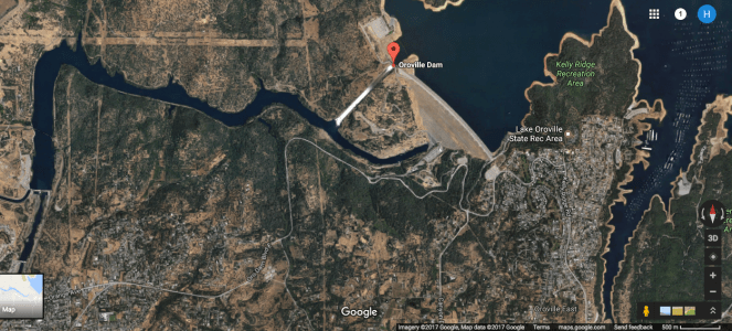 Google Earth Map of Oroville Dam