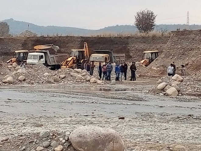 Illegal mining continues at the Punjab-Himachal border in Nurpur subdivision. Tribune photo