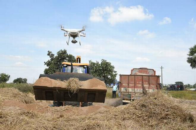 The Karimnagar police using a drone camera to check illegal sand mining and transportation Photo Credit Byarrangement